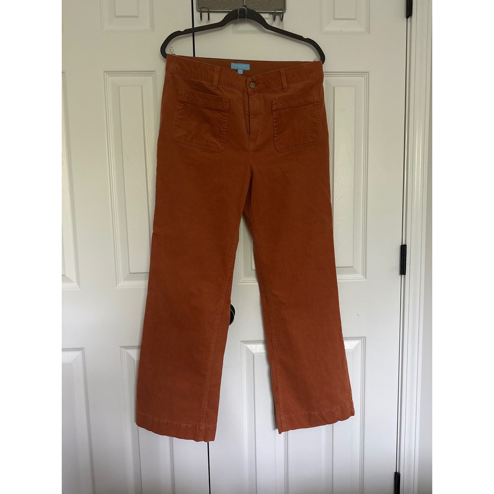 Draper James RSVP Rust Orange Corduroy Wide Leg Pants Size 14 Patch Pockets